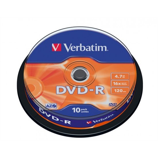 DVD-R lemez, AZO, 4,7GB, 16x, 10 db, hengeren, VERBATIM