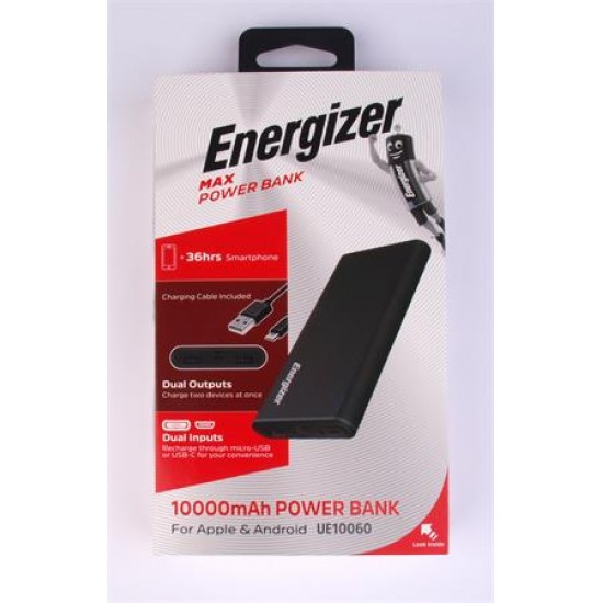 Hordozható akkumulátor, 2xUSB-A, 10000mAh, 10,5W, ENERGIZER "MAX Power"