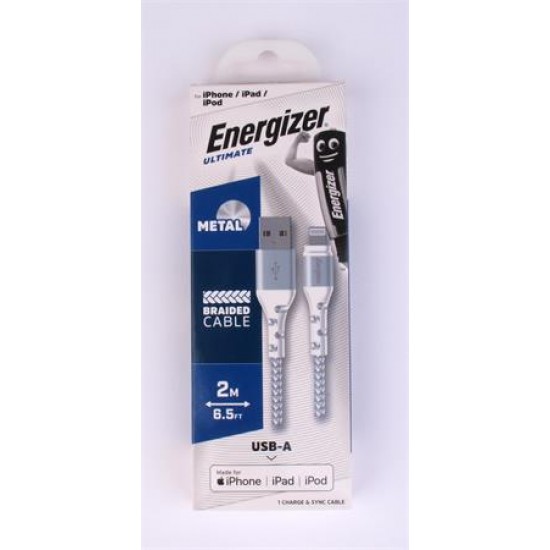 USB kábel, USB-A - Lightning (Apple), 2m, ENERGIZER, fehér