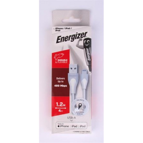 USB kábel, USB-A - Lightning (Apple), 1,2m, ENERGIZER, fehér