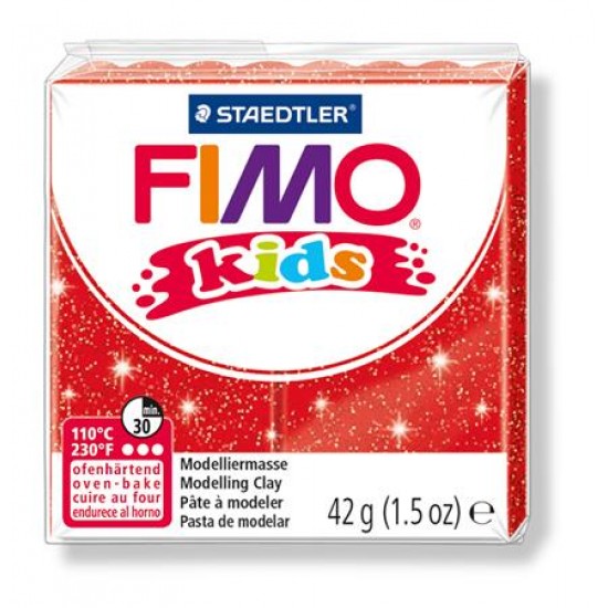 Gyurma, 42 g, égethető, FIMO "Kids", glitteres piros