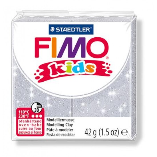 Gyurma, 42 g, égethető, FIMO "Kids", glitteres ezüst