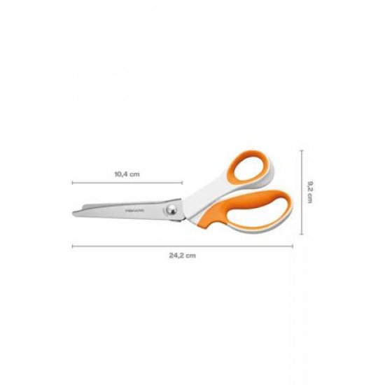 Olló, cikkcakk, 24,2 cm, FISKARS "SoftGrip™", fehér/narancssárga