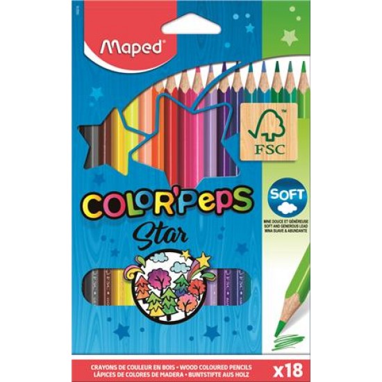 Színes ceruza készlet, háromszögletű, MAPED "Color`Peps", 18 különböző szín