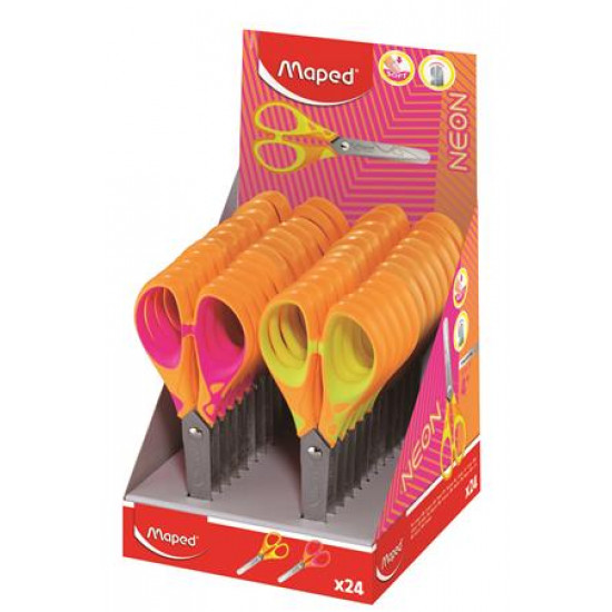 Olló, display, iskolai, 13 cm, MAPED "Soft Neon", vegyes színek