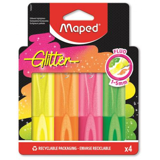 Szövegkiemelő készlet, 1-5 mm, MAPED "Glitter Fluo Peps", vegyes fluoreszkáló színek