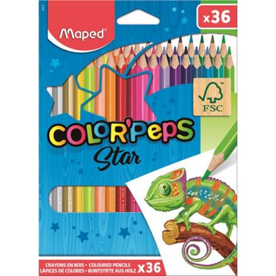 Színes ceruza készlet, háromszögletű, MAPED "Color`Peps", 36 különböző szín