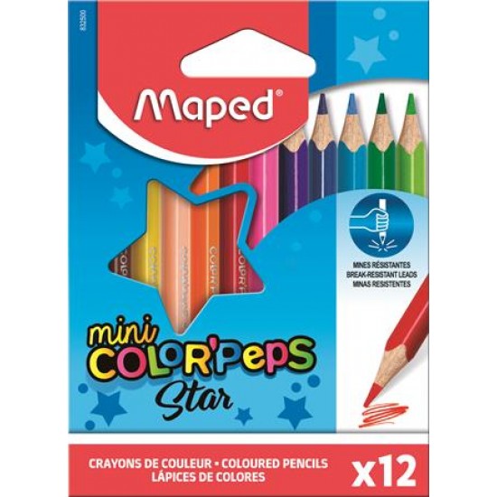 Színes ceruza készlet, háromszögletű, MAPED "Color`Peps Mini", 12 különböző szín