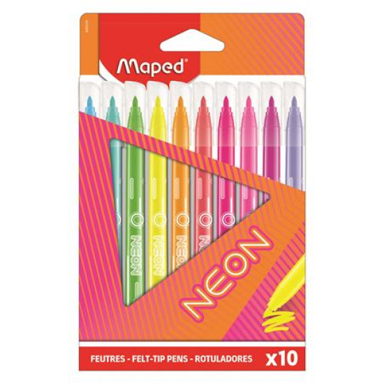 Filctoll készlet, 2,8 mm, kimosható, MAPED "Neon", 10 különböző szín