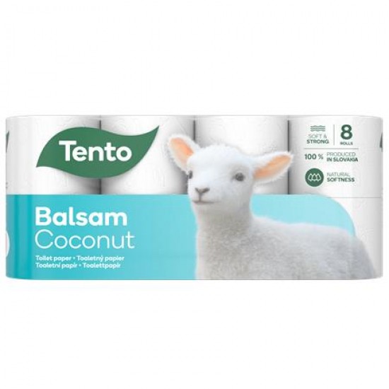 Toalettpapír, 3 rétegű, 8 tekercses, TENTO "Balsam Coconut", fehér