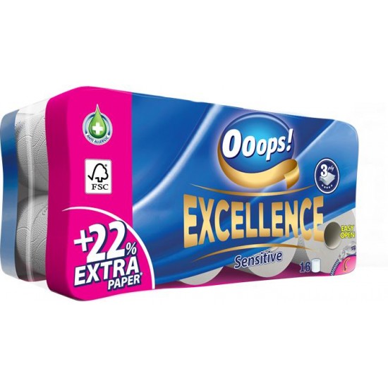 Toalettpapír, 3 rétegű, 16 tekercses, "Ooops! Excellence"