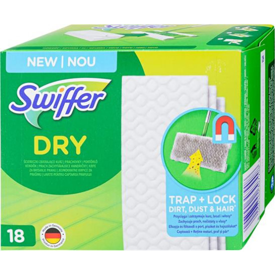 Száraz padlótörlő kendő, utántöltő, 18 db, SWIFFER "Dry"