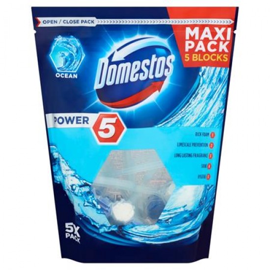 WC fertőtlenítő, 5 db-os , DOMESTOS "Power 5", óceán