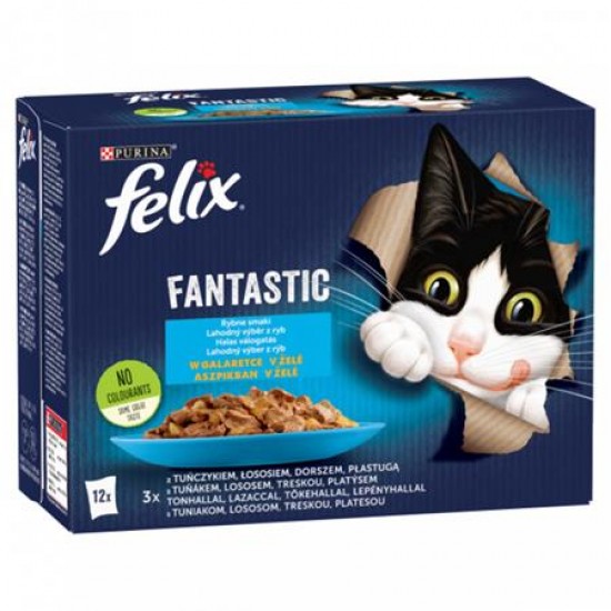 Macskaeledel, 12x85 g, FELIX "Fantastic", halas válogatás