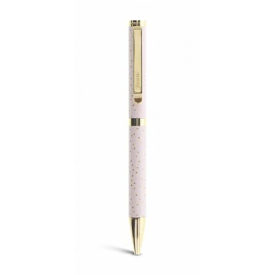 Golyóstoll, 0,8 mm, arany színű klip, rózsaszín tolltest, FILOFAX "Confetti", kék