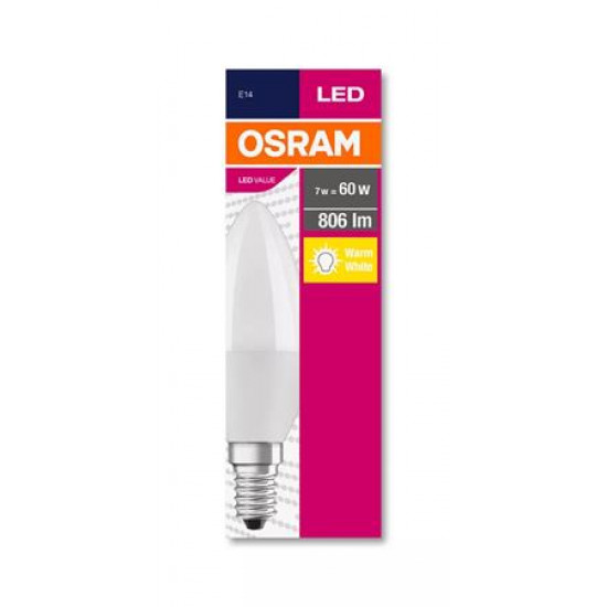 LED izzó, E14, gyertya, B38, 7W, 806lm, 2700K (MF), OSRAM "Value"