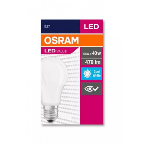 LED izzó, E27, gömb, A60, 5W, 470lm, 4000K (HF), OSRAM "Value"