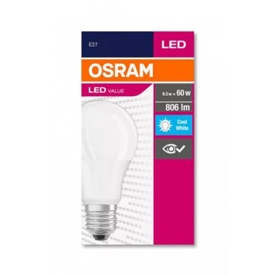 LED izzó, E27, gömb, A60, 8,5W, 806lm, 4000K (HF), OSRAM "Value"