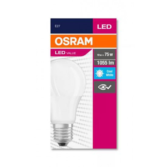 LED izzó, E27, gömb, A60, 10W, 1055lm, 4000K (HF), OSRAM "Value"