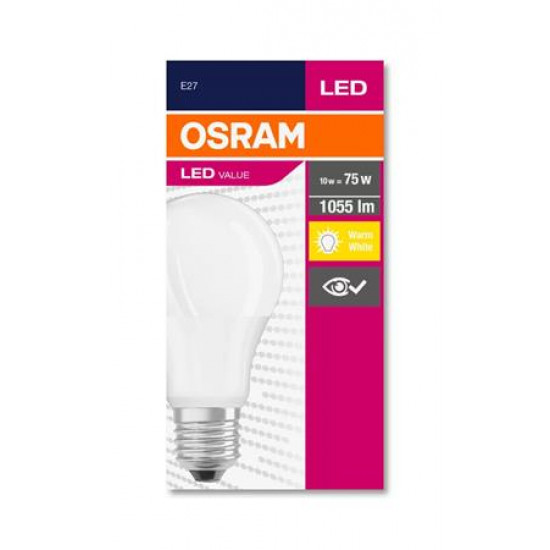 LED izzó, E27, gömb, A60, 10W, 1055lm, 2700K (MF), OSRAM "Value"