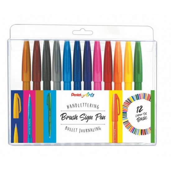 Kalligrafikus ecsetirón készlet, PENTEL "Brush Sign", 12 különböző szín