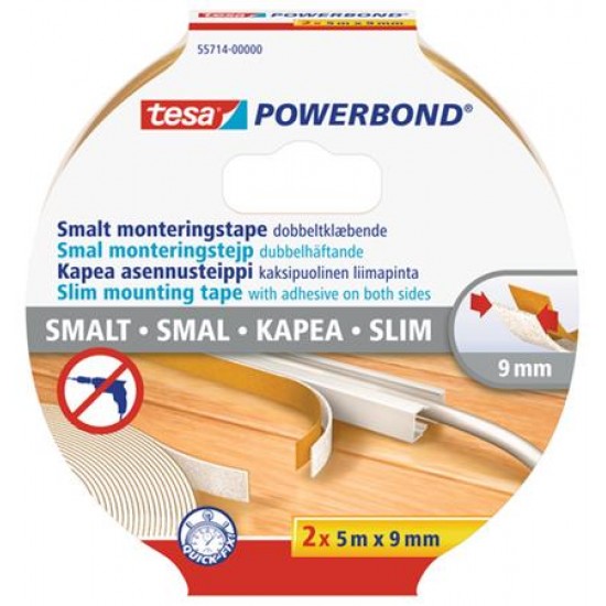 Szerelőszalag, keskeny, 2 x 9 mm x 5 m, TESA, "Powerbond"