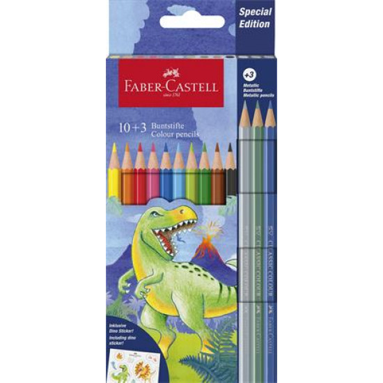 Színes ceruza készlet, hatszögletű, FABER-CASTELL"Dinoszaurusz" 10+3 különböző szín