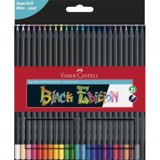 Színes ceruza készlet, háromszögletű, FABER-CASTELL "Black Edition",  24 különböző szín