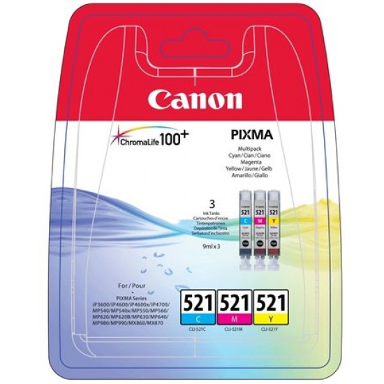 CLI-521KIT Tintapatron multipack Pixma iP3600, 4600 nyomtatókhoz, CANON, c+m+y, 3*9ml