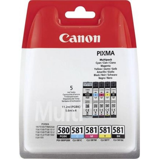 PGI580/CLI581 Tintapatron multipack Pixma TS7550, 8150, 9150 nyomtatókhoz, CANON, pgb+b+c+m+y, 18,5ml+4*8,3ml