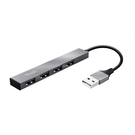 USB elosztó-HUB, 4 port, USB 2.0, TRUST "Halyx", ezüst