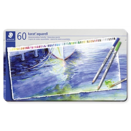 Akvarell ceruza készlet, fém doboz, STAEDTLER "Karat", 60 különböző szín