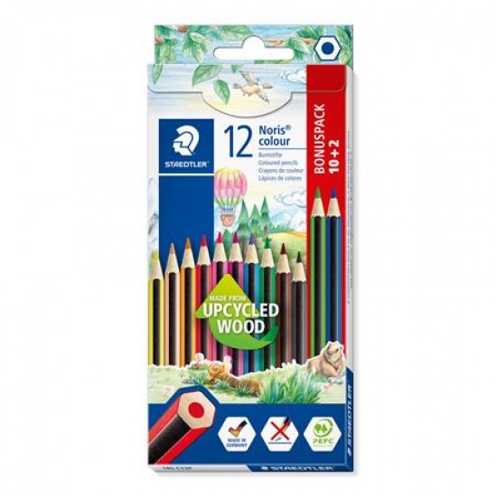 Színes ceruza készlet, hatszögletű, STAEDTLER "Noris Colour", 10+2 különböző szín