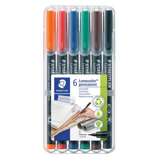 Alkoholos marker készlet, OHP, 0,4 mm, STAEDTLER "Lumocolor 313 S", 6 különböző szín