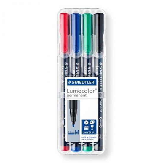 Alkoholos marker készlet, OHP, 1 mm, STAEDTLER "Lumocolor 317 M", 4 különböző szín