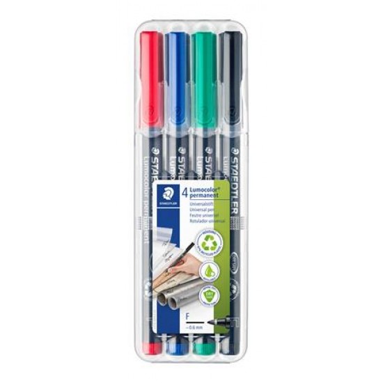 Alkoholos marker készlet, OHP, 0,6 mm, STAEDTLER "Lumocolor 318 F", 4 különböző szín