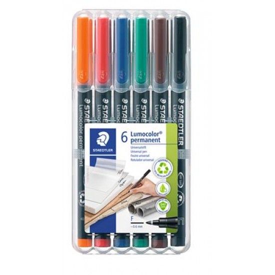 Alkoholos marker készlet, OHP, 0,6 mm, STAEDTLER "Lumocolor 318 F", 6 különböző szín