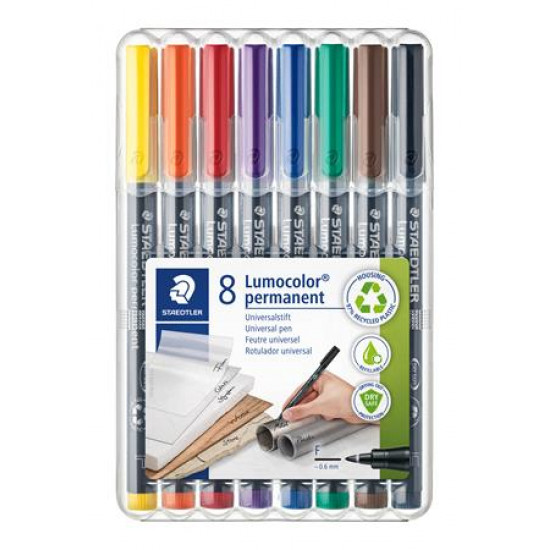 Alkoholos marker készlet, OHP, 0,6 mm, STAEDTLER "Lumocolor 318 F", 8 különböző szín