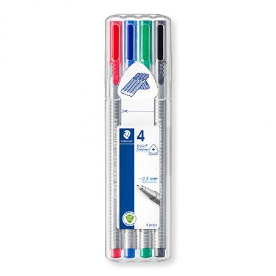 Tűfilc készlet, 0,3 mm, STAEDTLER "Triplus Box", 4 különböző szín