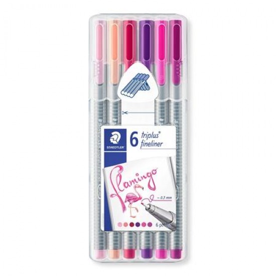 Tűfilc készlet, 0,3 mm, STAEDTLER "Triplus Flamingo", 6 flamingo szín