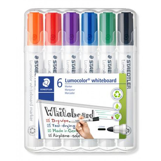 Táblamarker készlet, 2 mm, kúpos, STAEDTLER "Lumocolor 351", 6 különböző szín