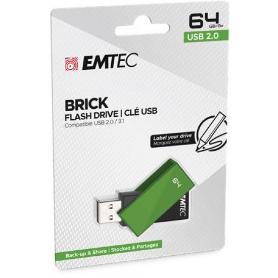 Pendrive, 64GB, USB 2.0, EMTEC "C350 Brick", zöld