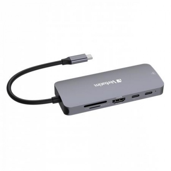 USB elosztó-HUB, 2xUSB-C/1xHDMI/3xUSB-A/RJ45/SD/mSD, VERBATIM