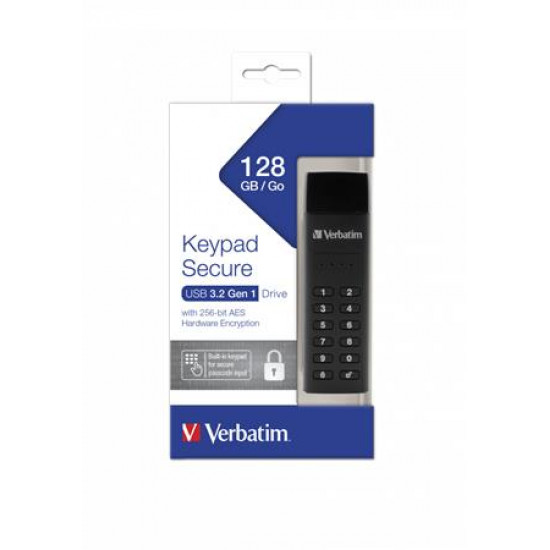 Pendrive, 128GB, jelszavas titkosítás, 160/130Mb/s, USB 3.0, VERBATIM "Keypad Secure"