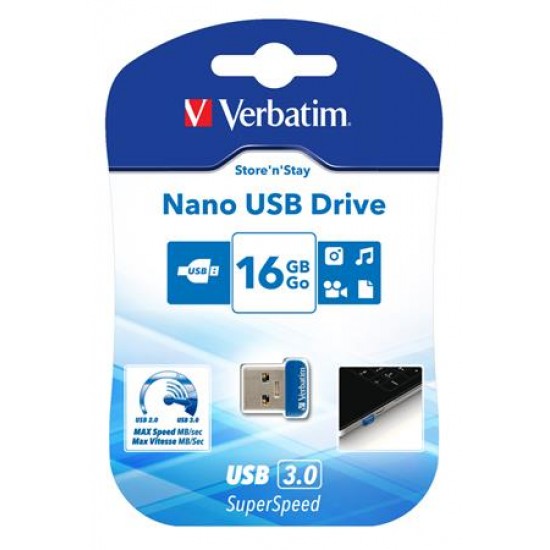 Pendrive, 16GB, USB 3.0, 80/25MB/sec, VERBATIM "Nano Store n Stay"