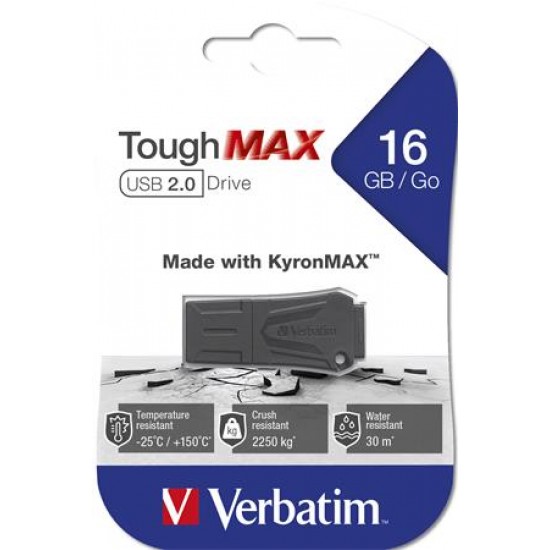 Pendrive, 16GB, USB 2.0, extra ellenálló, VERBATIM "ToughMAX", fekete